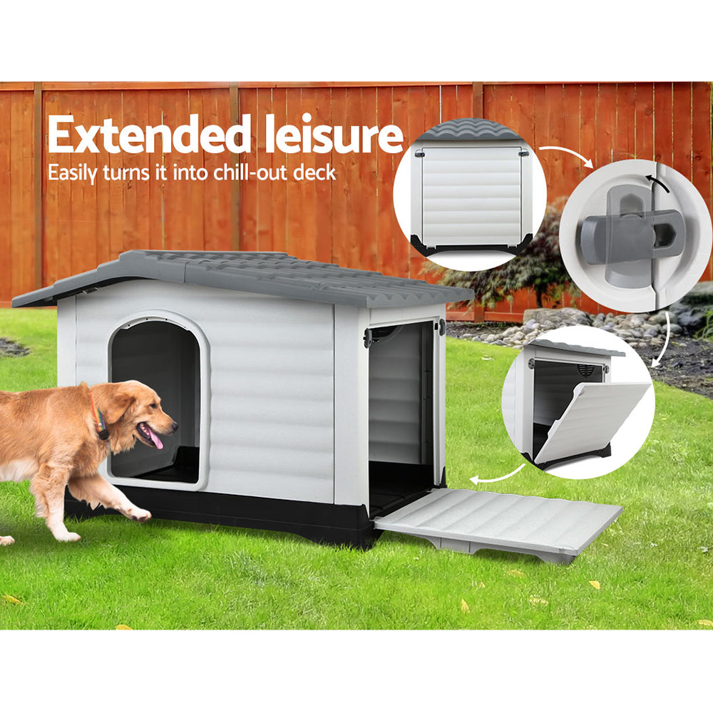 i.Pet XL Dog Kennel Outdoor Plastic Cabin Grey