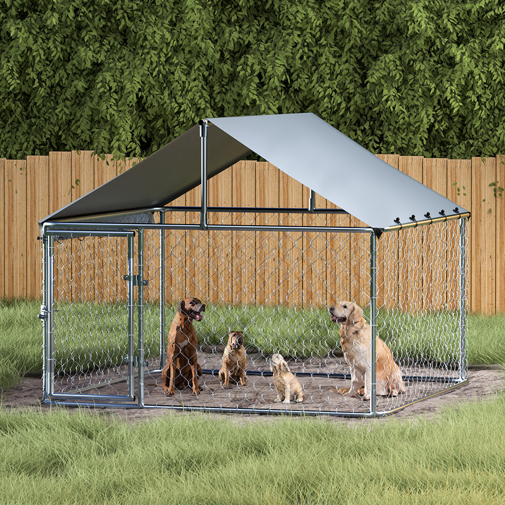 i.Pet XL Dog Kennel Outdoor Enclosure Silver