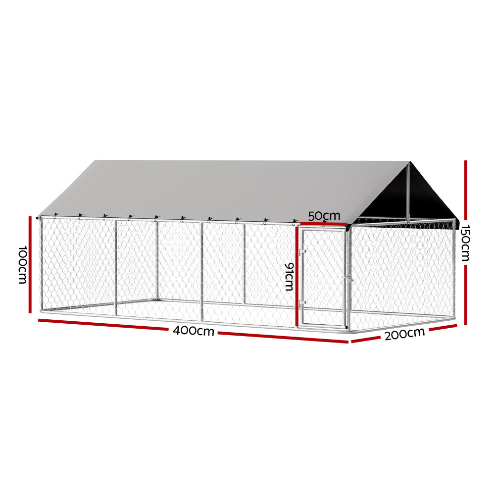 i.Pet XL Dog Kennel Outdoor Enclosure 2x4m Silver