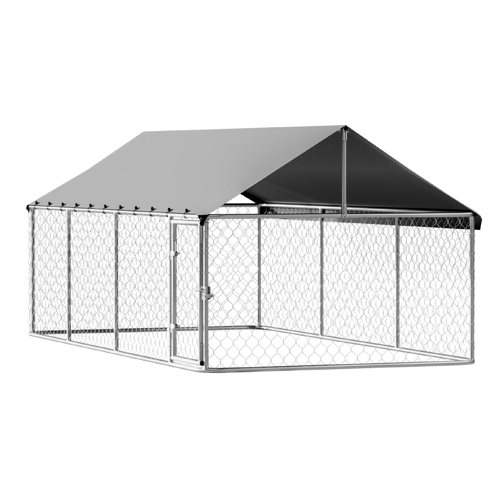 i.Pet XL Dog Kennel Outdoor Enclosure 2x4m Silver