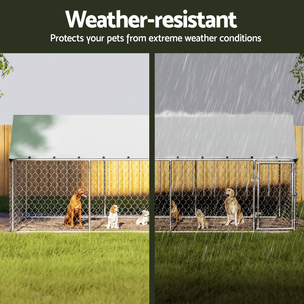 i.Pet XL Dog Kennel Outdoor Enclosure 2x4m Silver