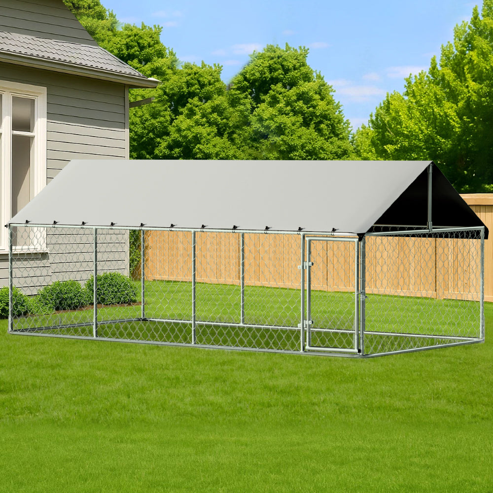 i.Pet XL Dog Kennel Outdoor Enclosure 2x4m Silver