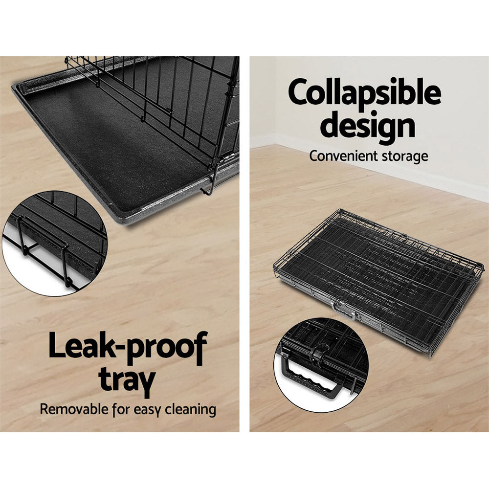 i.Pet 42" Large Dog Crate 3-Door Foldable Black