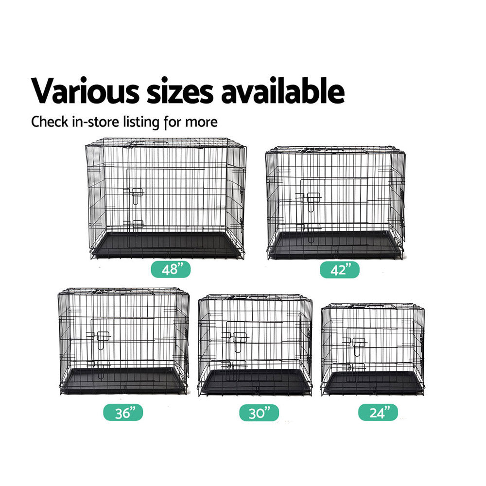 i.Pet 42" Large Dog Crate 3-Door Foldable Black