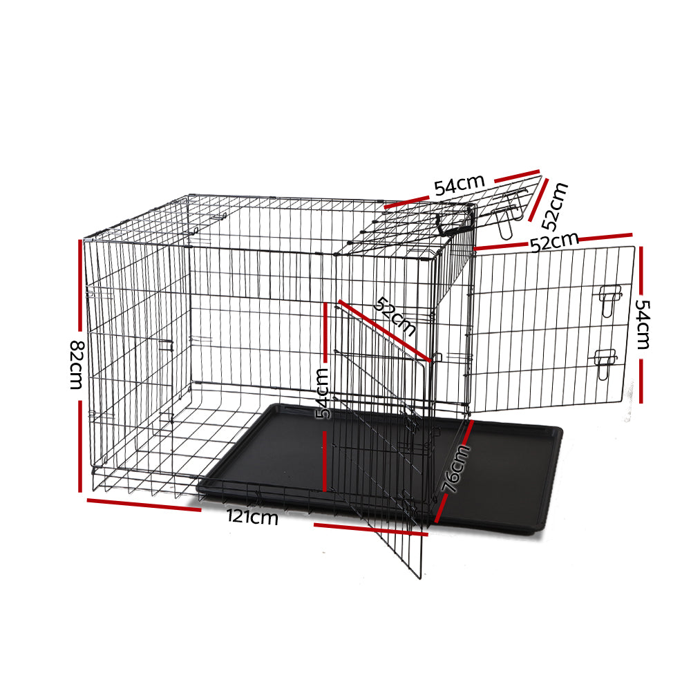 i.Pet 48" Large Dog Crate 3-Door Foldable Black