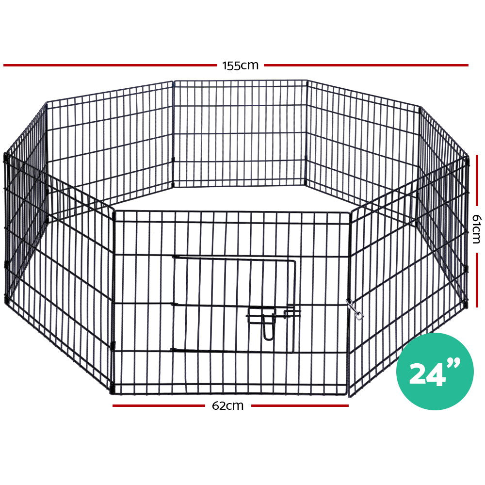 i.Pet 24" Black 8-Panel Pet Playpen Exercise Cage Enclosure