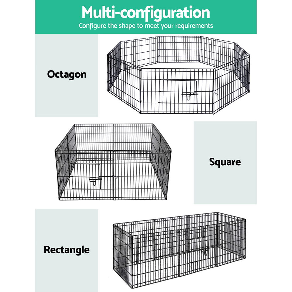 i.Pet 24" Black 8-Panel Pet Playpen Exercise Cage Enclosure