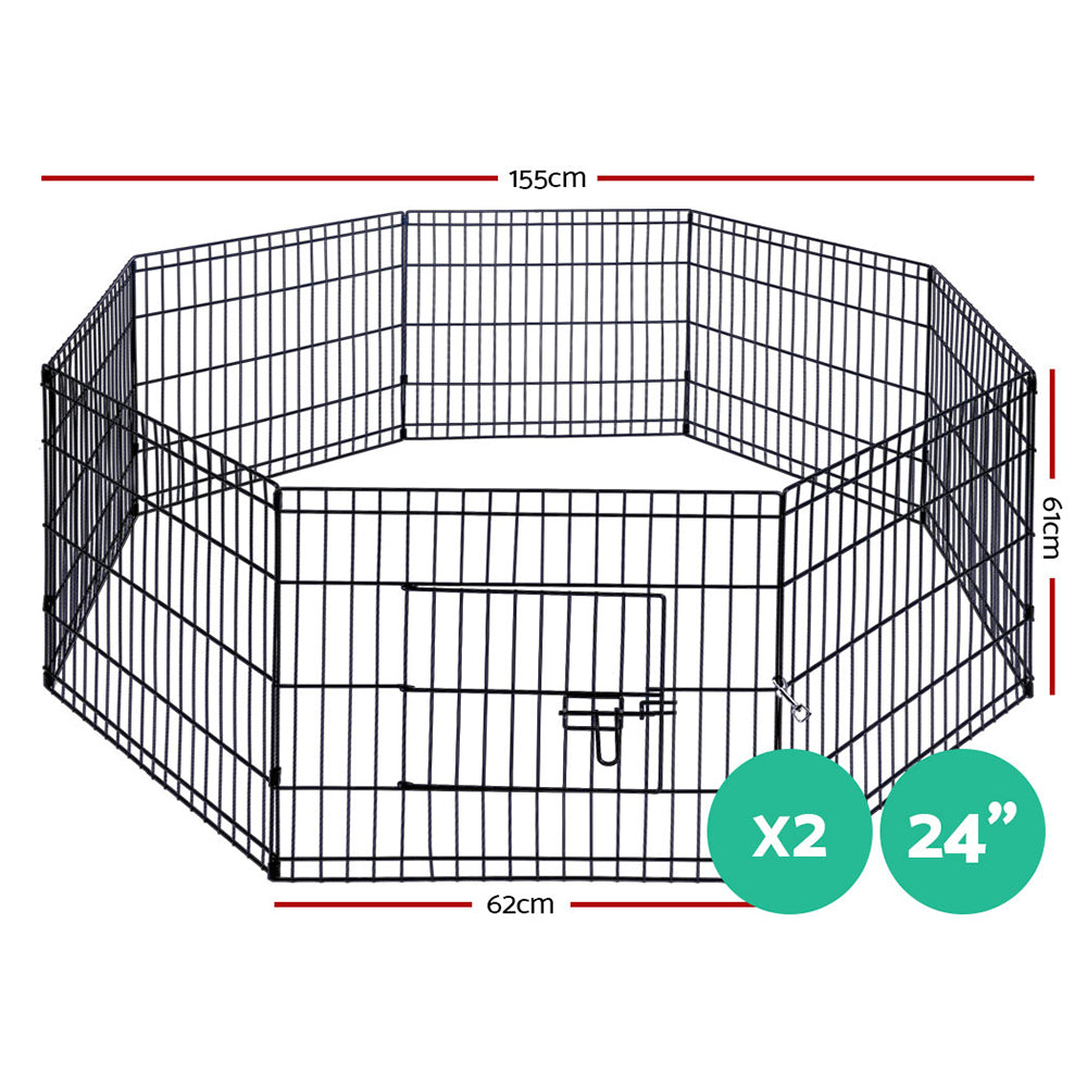 i.Pet 24" Black 8-Panel Dog Playpen Fence Enclosure