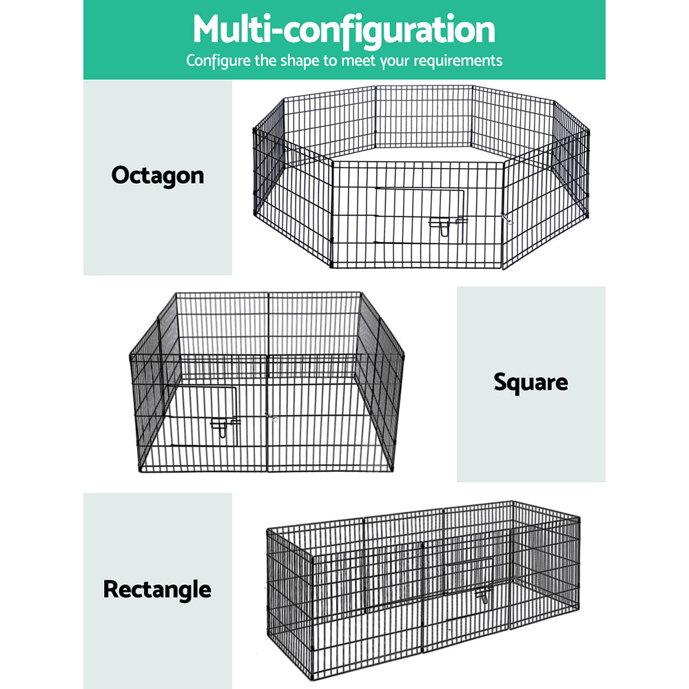 i.Pet 24" Black 8-Panel Dog Playpen Fence Enclosure