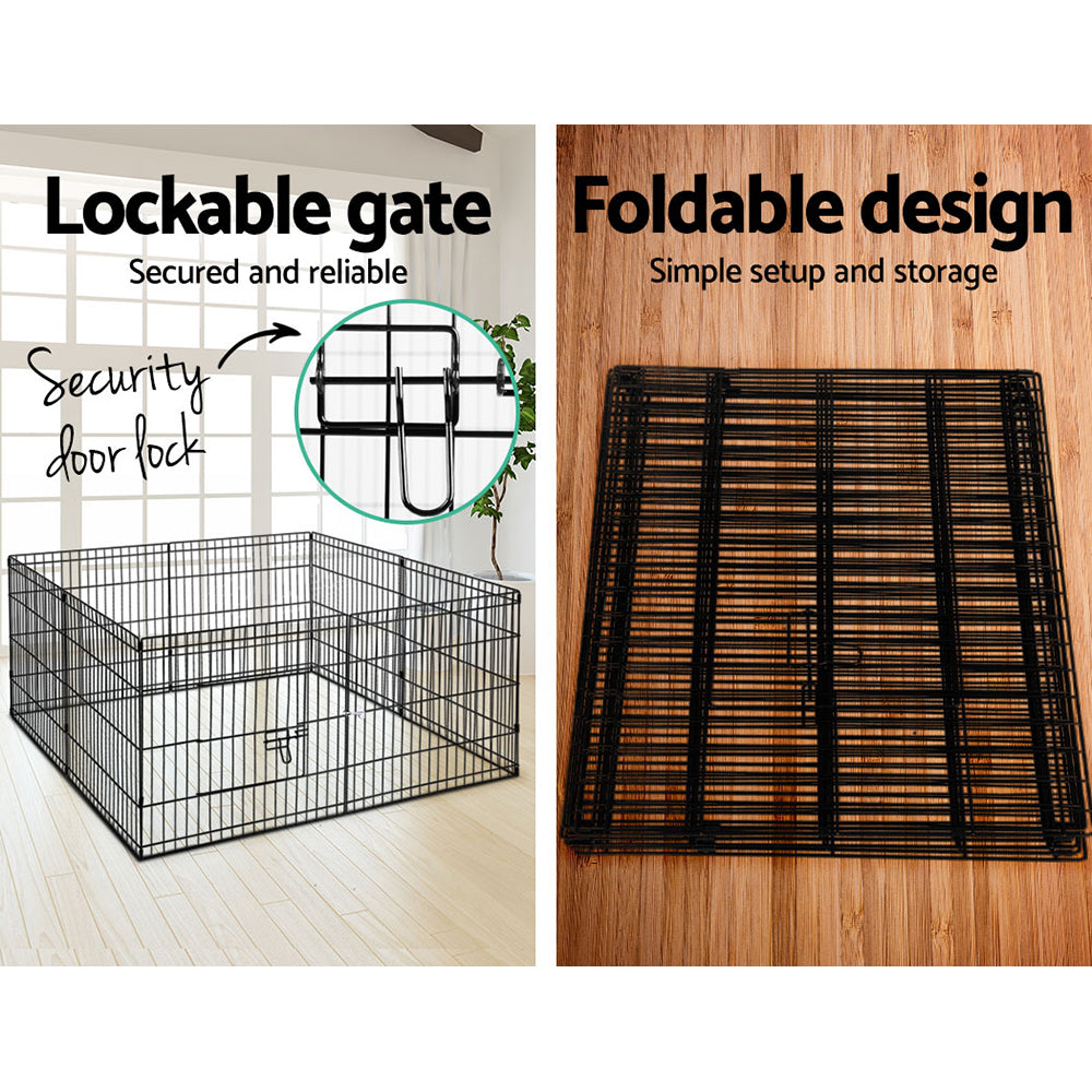 i.Pet 24" Black 8-Panel Dog Playpen Fence Enclosure