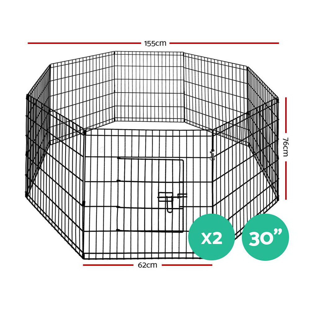 iPet 2x30" 8-Panel Dog Playpen Black Pet Fence Exercise Cage
