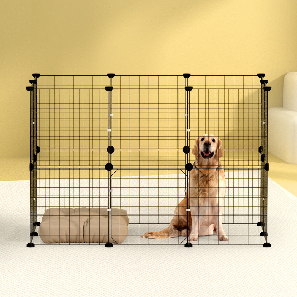 i.Pet 20-Panel Foldable Metal Pet Playpen Enclosure Black