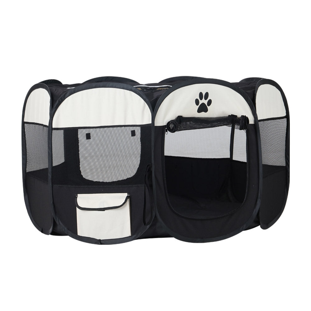 i.Pet XL Dog Playpen Tent Crate Fence Black/White