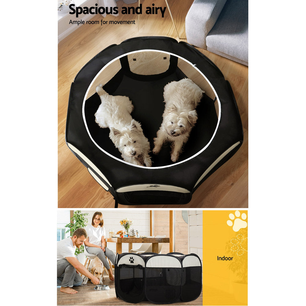 i.Pet XL Dog Playpen Tent Crate Fence Black/White