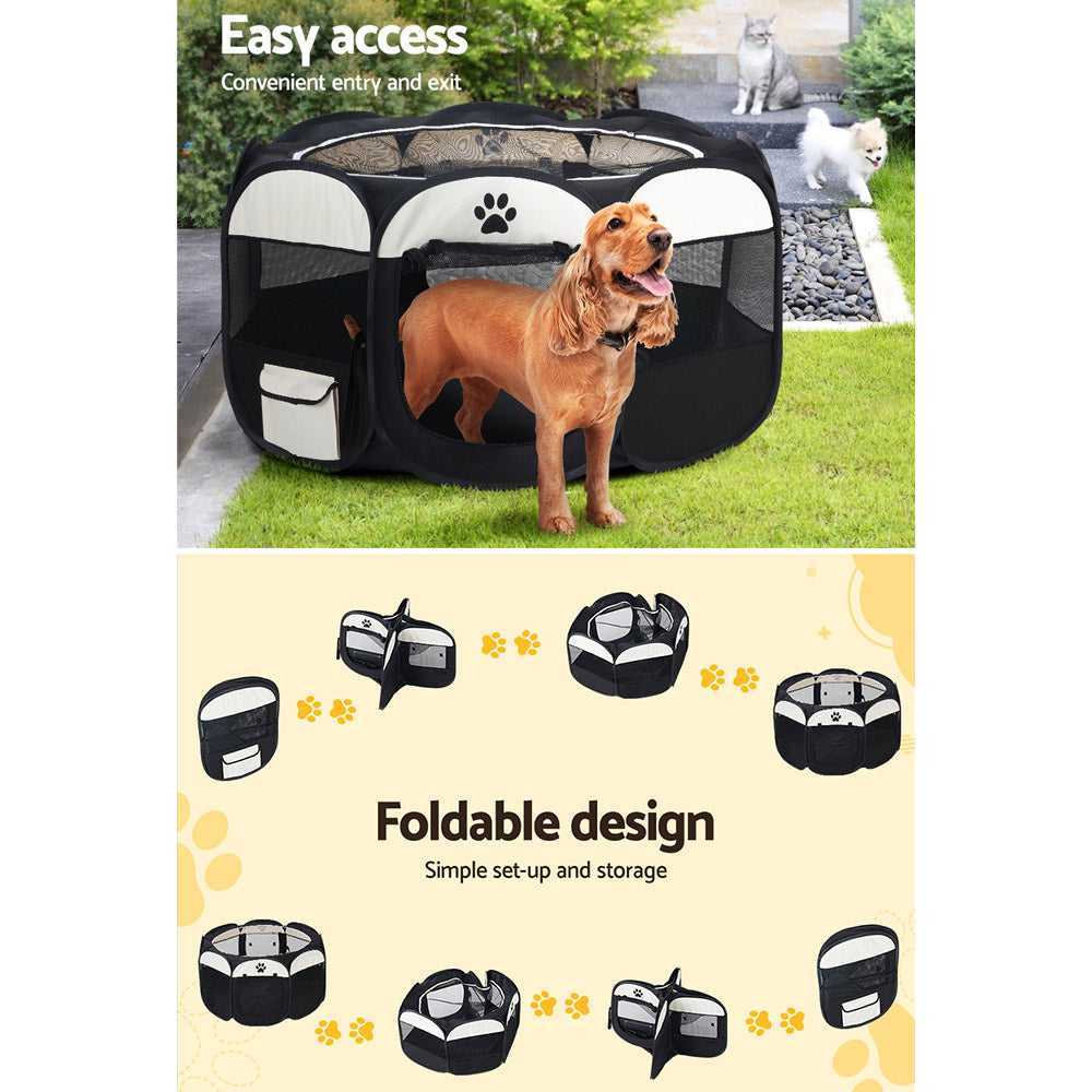 i.Pet XL Dog Playpen Tent Crate Fence Black/White