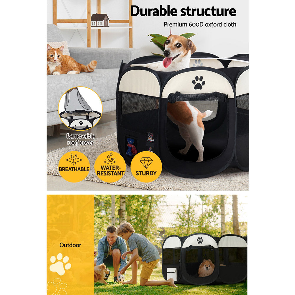 i.Pet XL Dog Playpen Tent Crate Fence Black/White