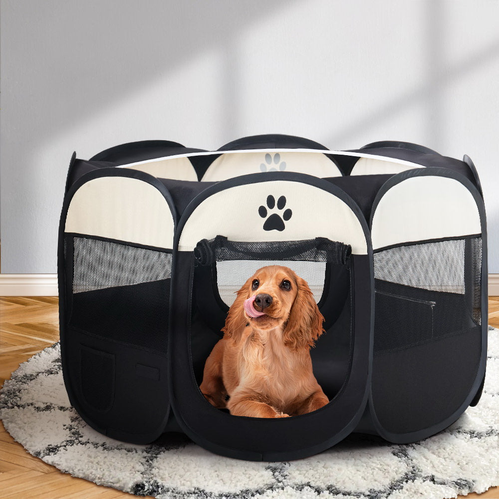 i.Pet XL Dog Playpen Tent Crate Fence Black/White