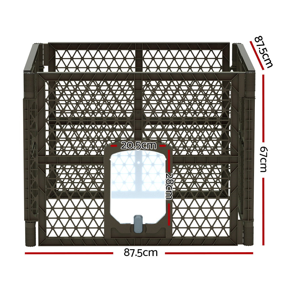 i.Pet 4-Panel Pet Playpen Enclosure Plastic Fence Brown