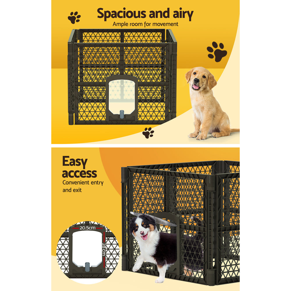 i.Pet 4-Panel Pet Playpen Enclosure Plastic Fence Brown