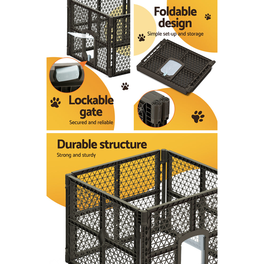 i.Pet 4-Panel Pet Playpen Enclosure Plastic Fence Brown