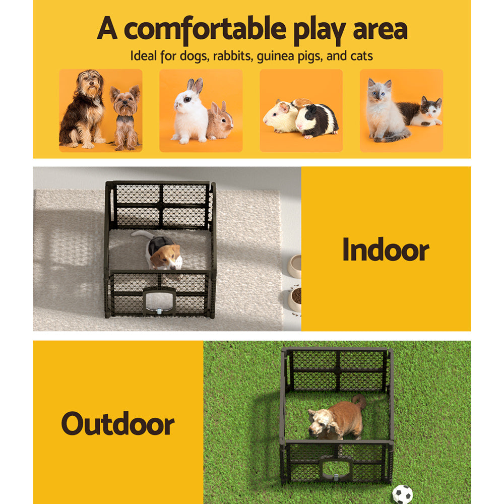 i.Pet 4-Panel Pet Playpen Enclosure Plastic Fence Brown