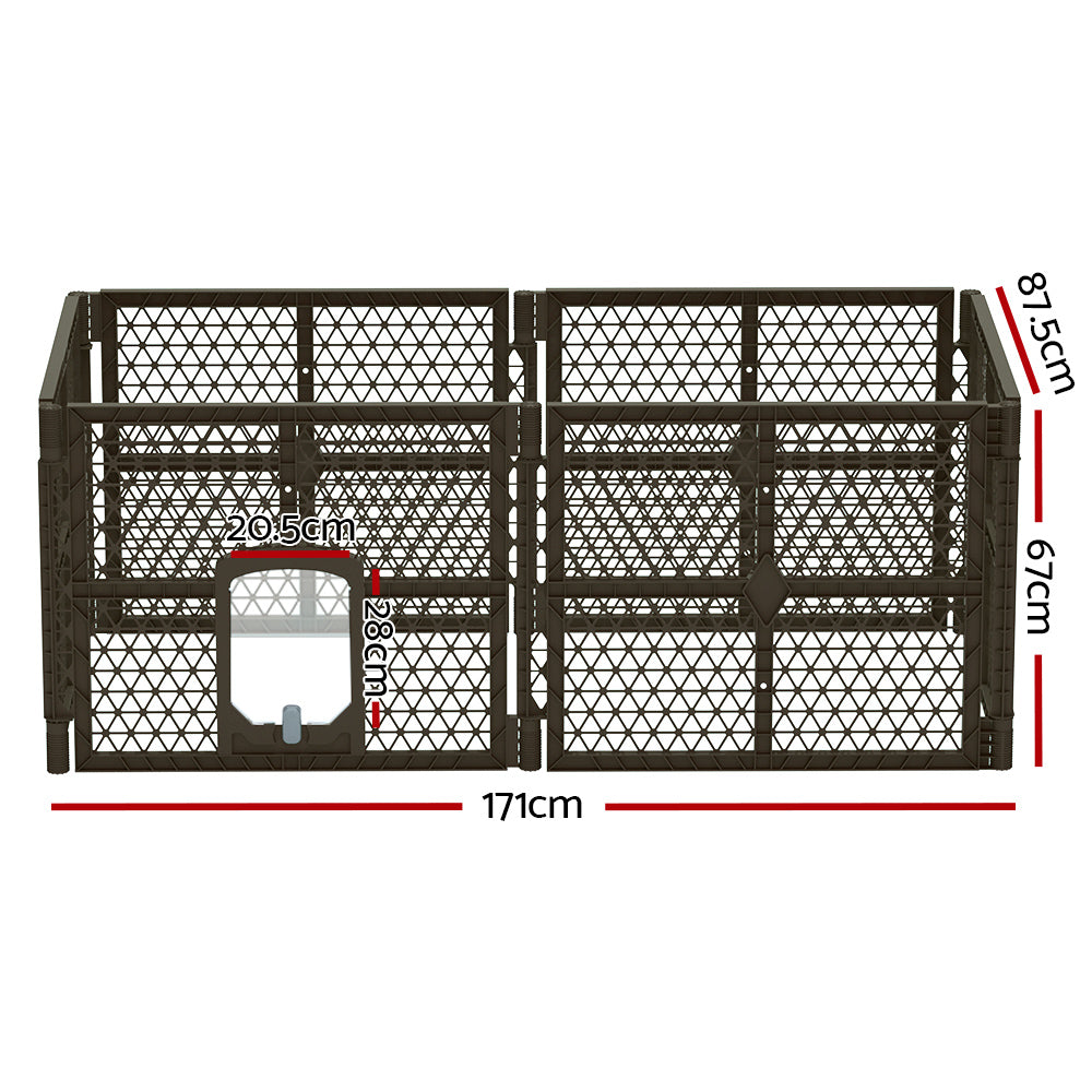 i.Pet 6-Panel Pet Playpen Enclosure Plastic Brown