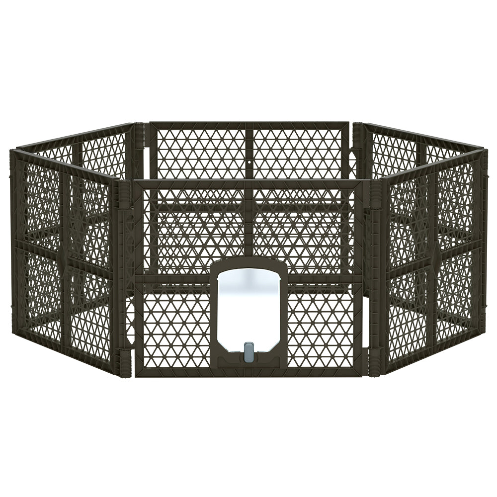i.Pet 6-Panel Pet Playpen Enclosure Plastic Brown
