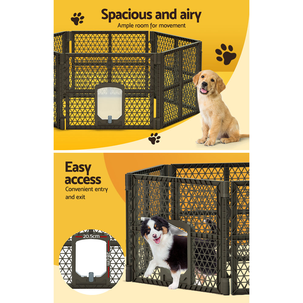 i.Pet 6-Panel Pet Playpen Enclosure Plastic Brown