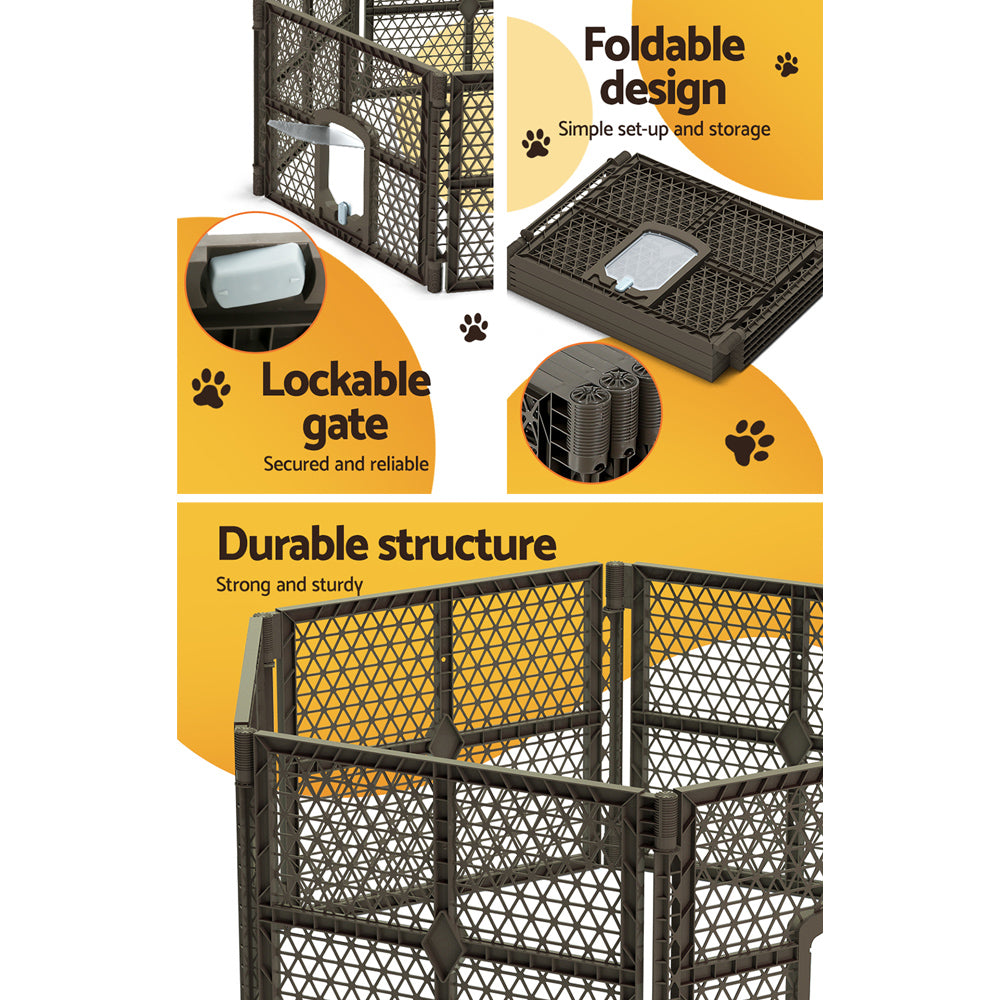 i.Pet 6-Panel Pet Playpen Enclosure Plastic Brown