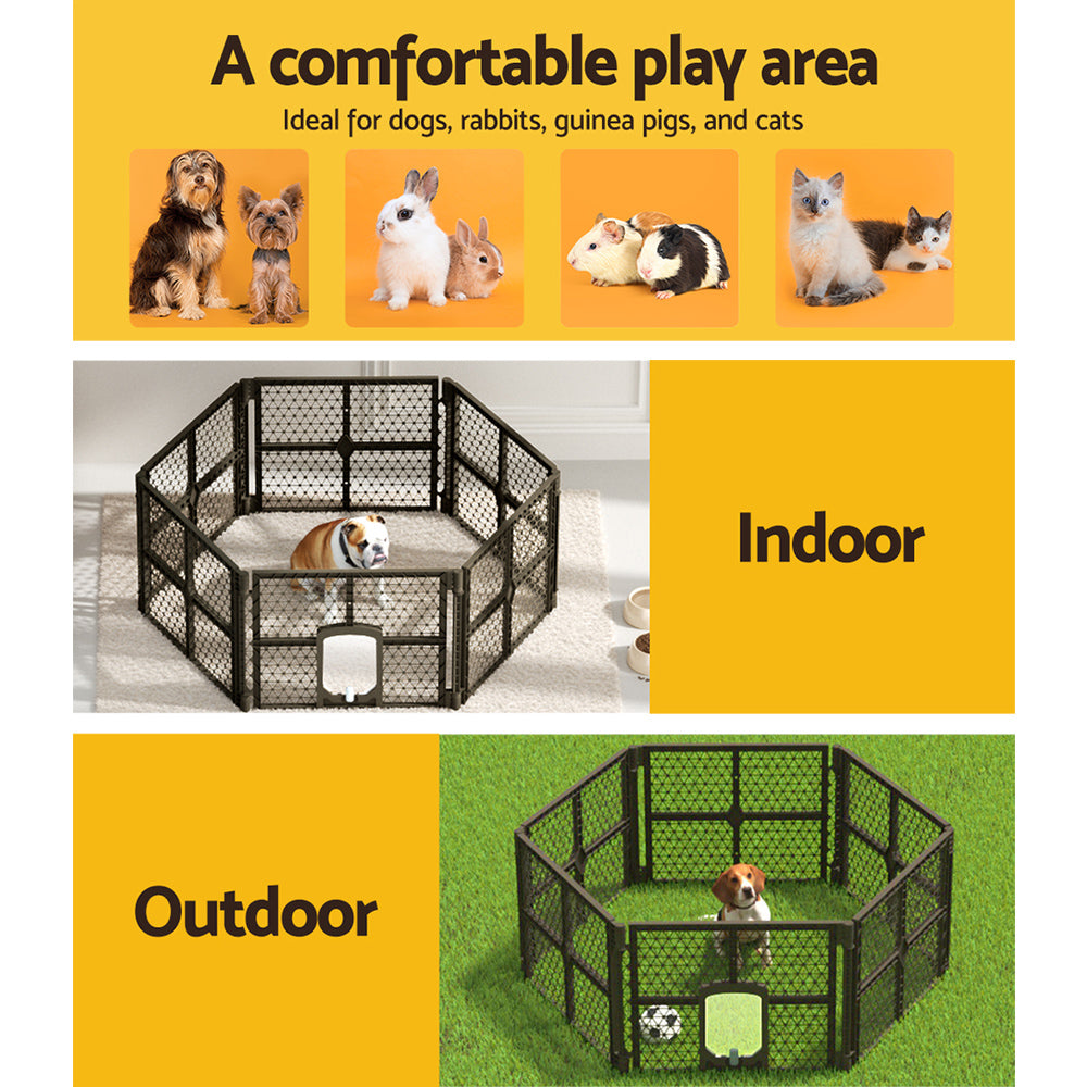 i.Pet 6-Panel Pet Playpen Enclosure Plastic Brown