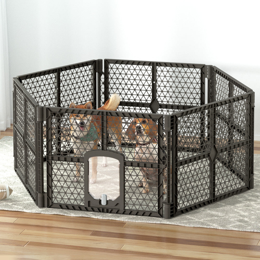 i.Pet 6-Panel Pet Playpen Enclosure Plastic Brown