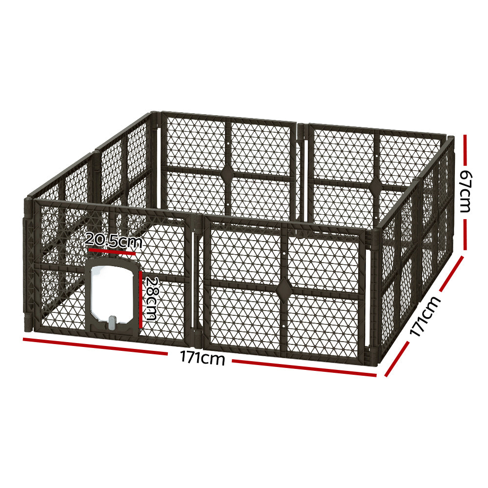 i.Pet 8 Panel Pet Playpen Enclosure Plastic Fence Brown