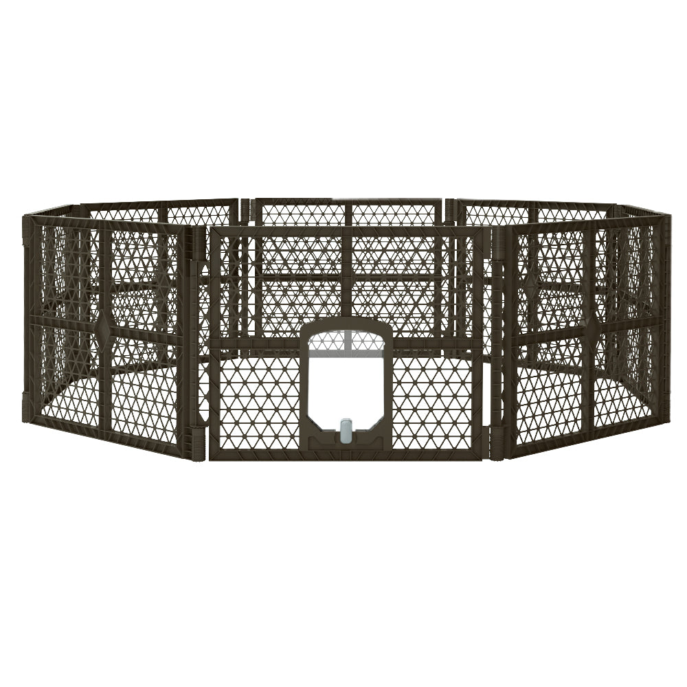 i.Pet 8 Panel Pet Playpen Enclosure Plastic Fence Brown