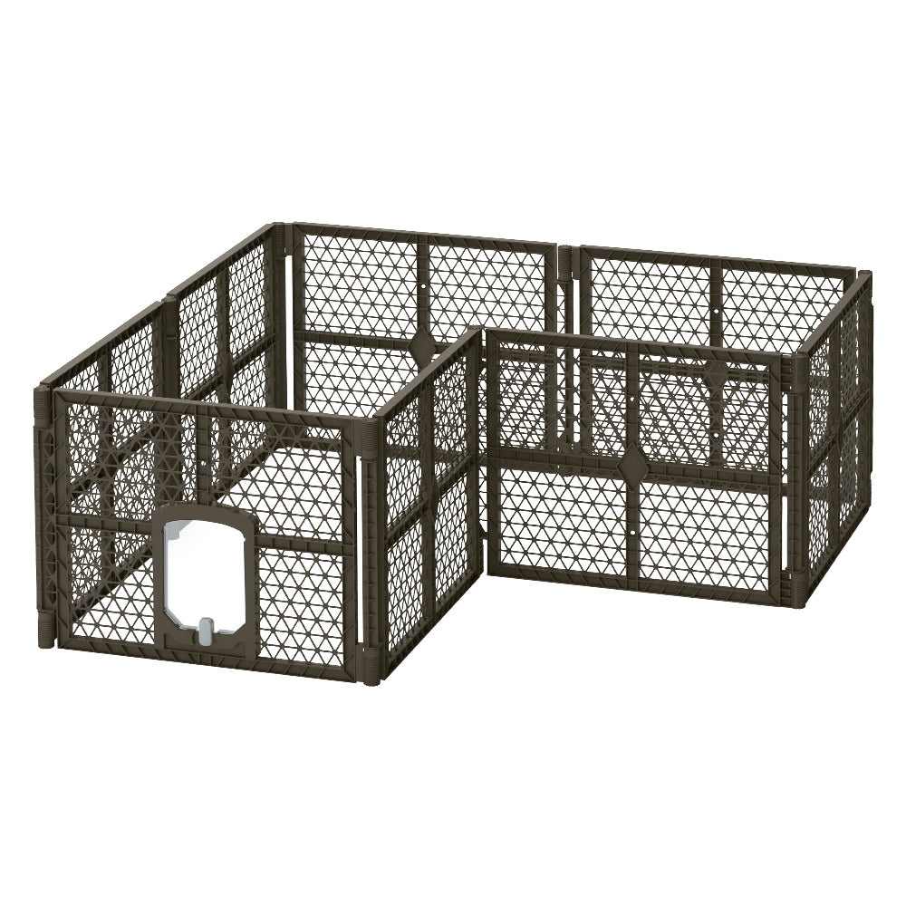 i.Pet 8 Panel Pet Playpen Enclosure Plastic Fence Brown