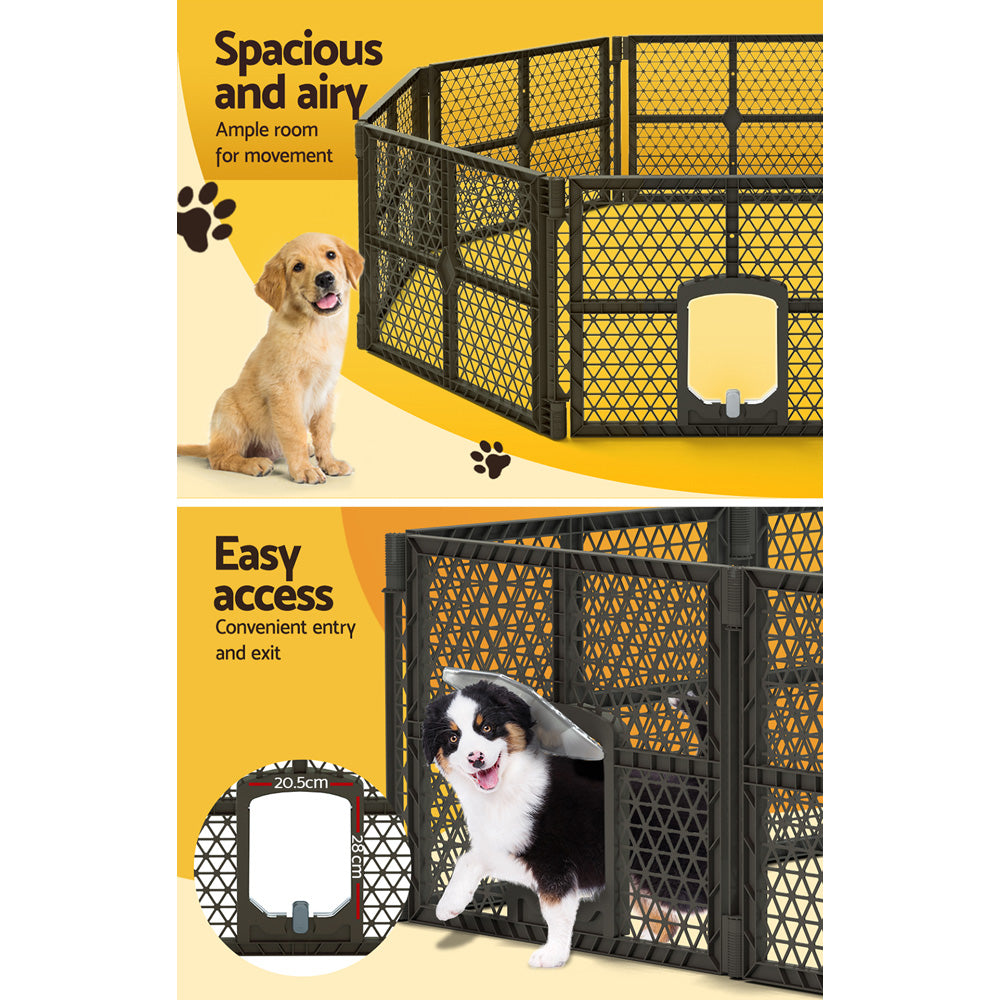 i.Pet 8 Panel Pet Playpen Enclosure Plastic Fence Brown