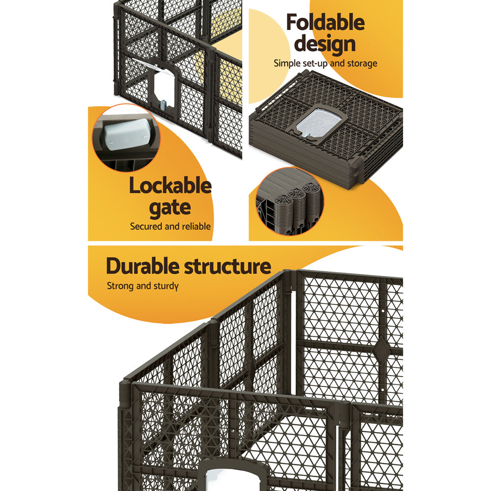 i.Pet 8 Panel Pet Playpen Enclosure Plastic Fence Brown