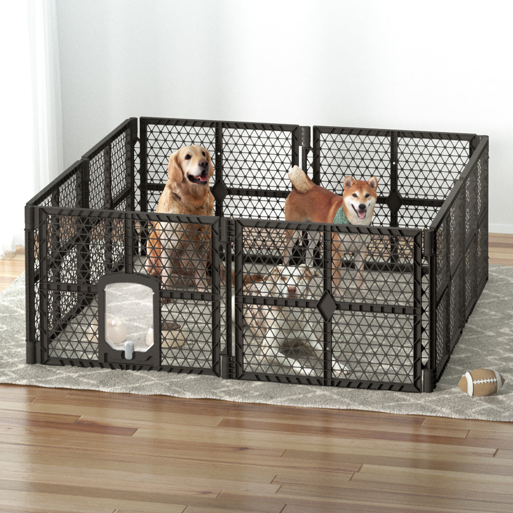i.Pet 8 Panel Pet Playpen Enclosure Plastic Fence Brown