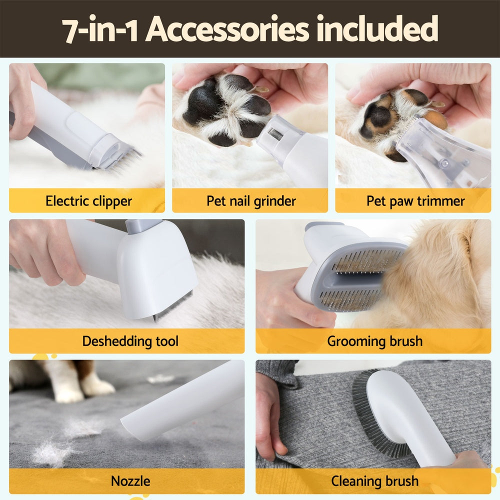 iPet 7-in-1 Pet Grooming Kit Vacuum Hair Dryer Clipper White