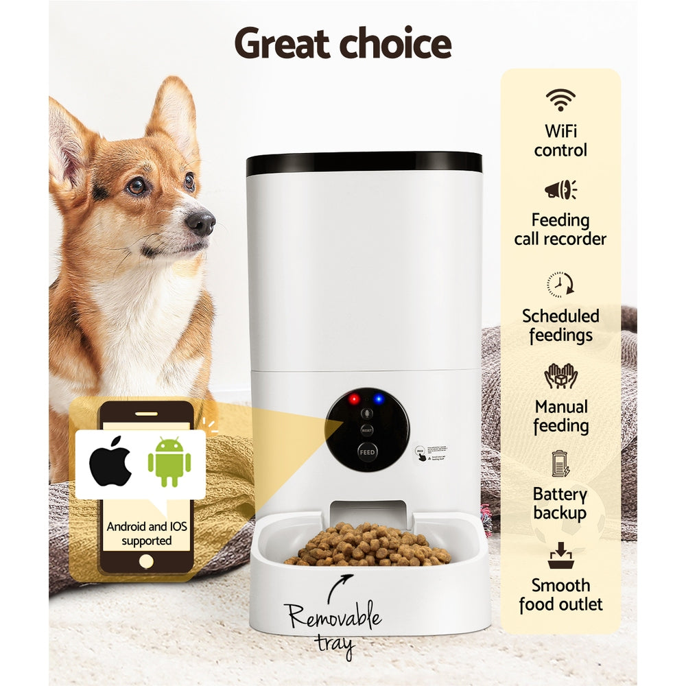 i.Pet 6L Smart Pet Feeder WiFi Automatic Dog Cat Food Dispenser White