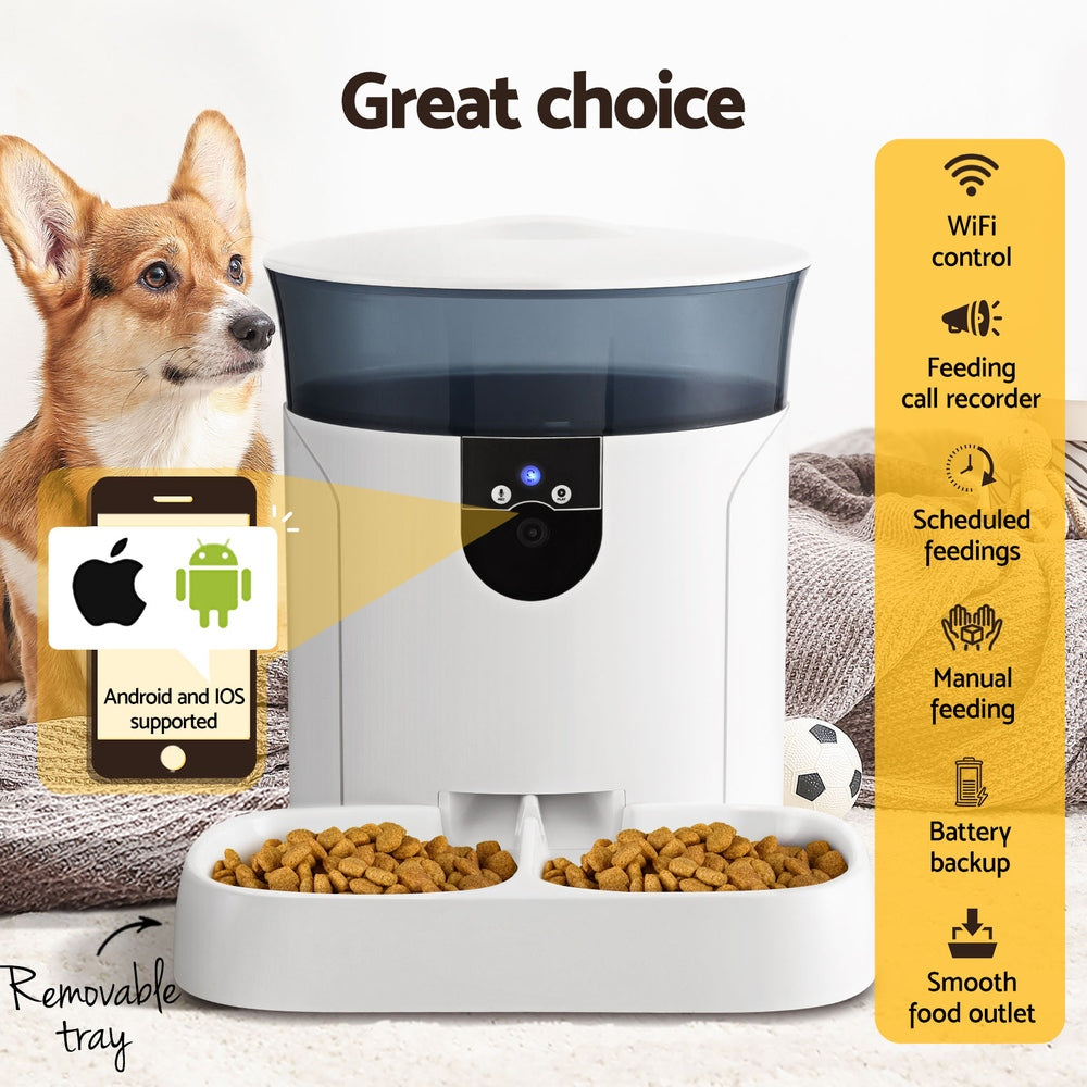 i.Pet 7L Smart Pet Feeder WiFi Camera White