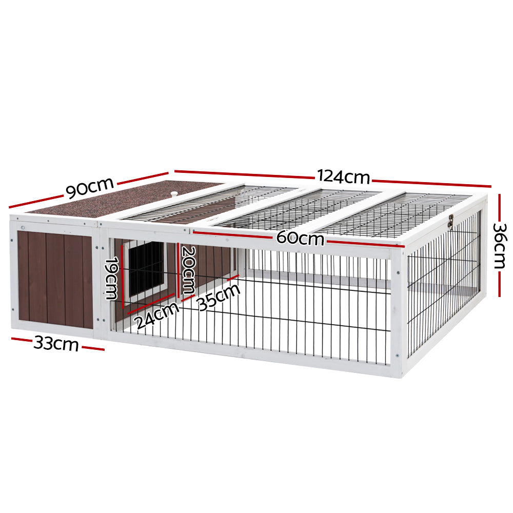 i.Pet Large Outdoor Rabbit Hutch Wooden Brown White
