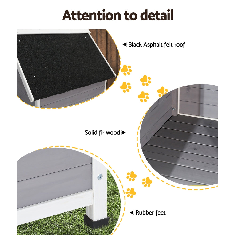 i.Pet XL Wooden Dog Kennel Weatherproof Grey White