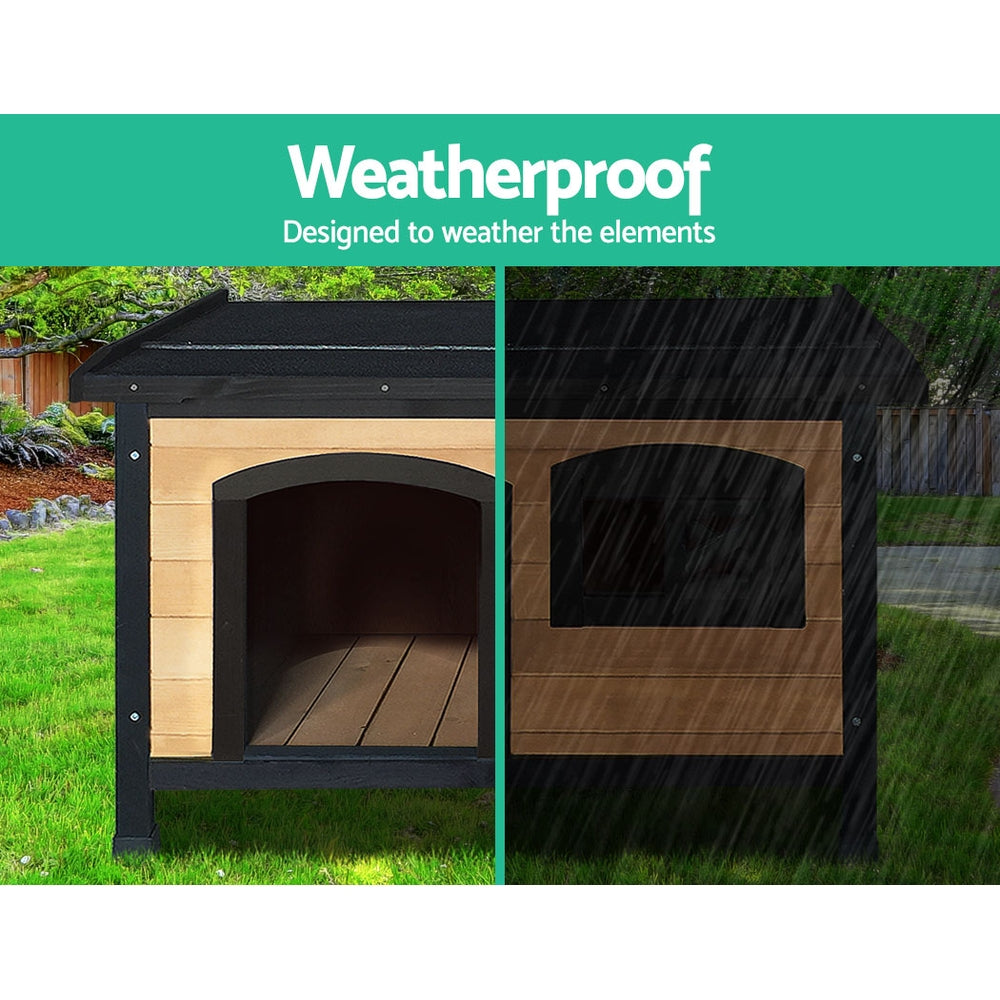 i.Pet Large Wooden Dog Kennel Outdoor Indoor Waterproof Black Brown