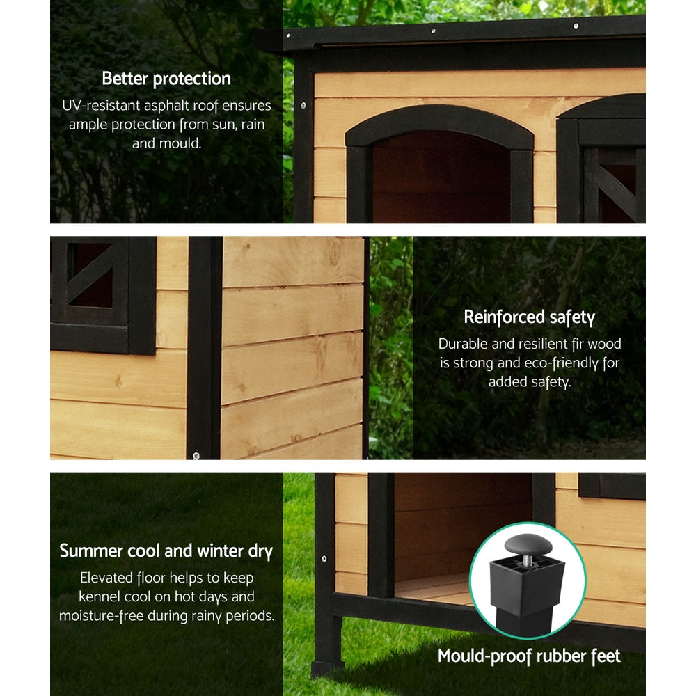 i.Pet Large Wooden Dog Kennel Outdoor Indoor Waterproof Black Brown