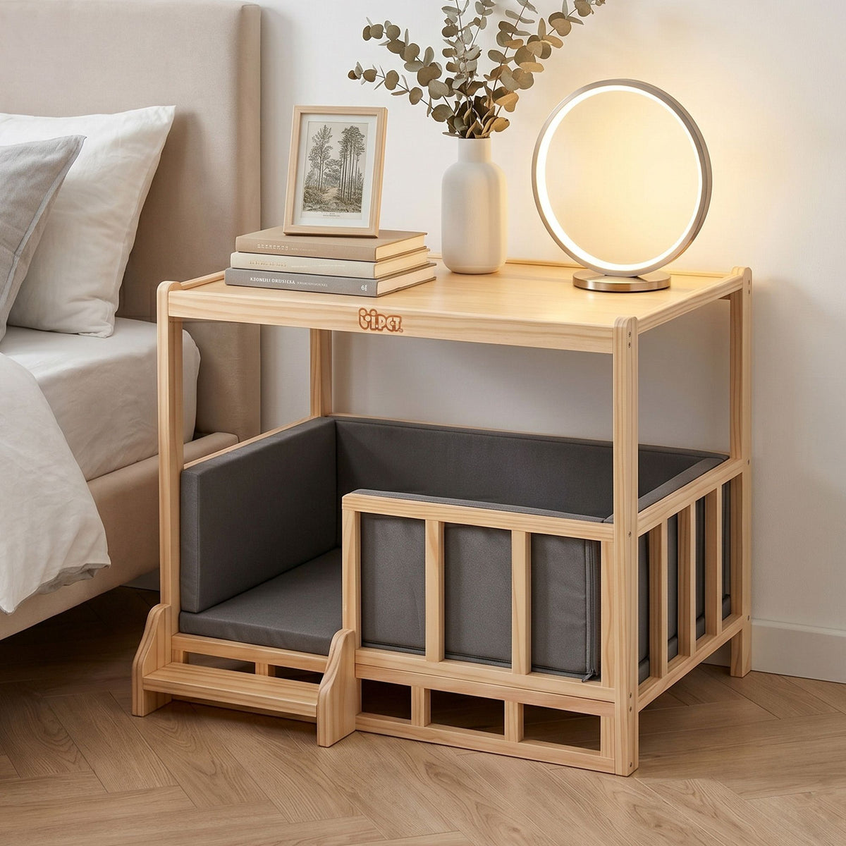 i.Pet 2-in-1 Dog Kennel Crate Furniture Wooden House Grey