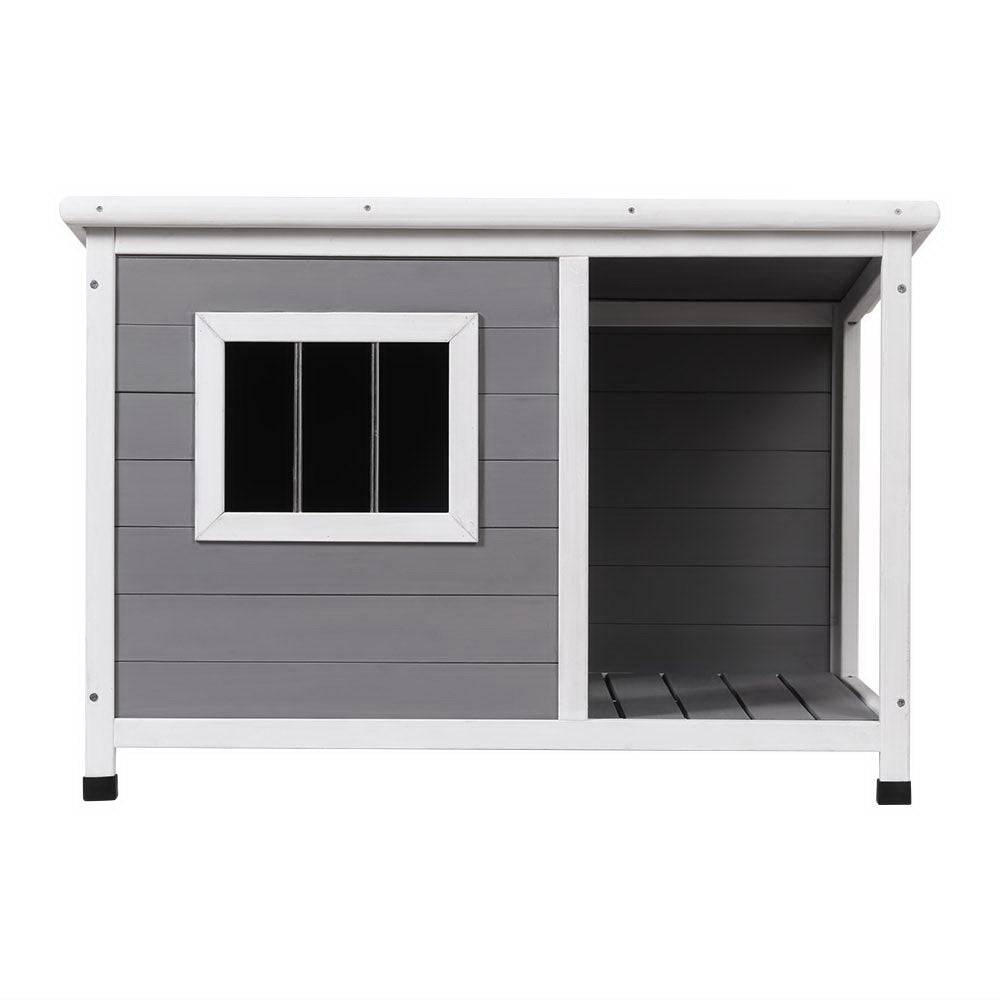 i.Pet Large Wooden Dog Kennel Indoor Outdoor Grey White
