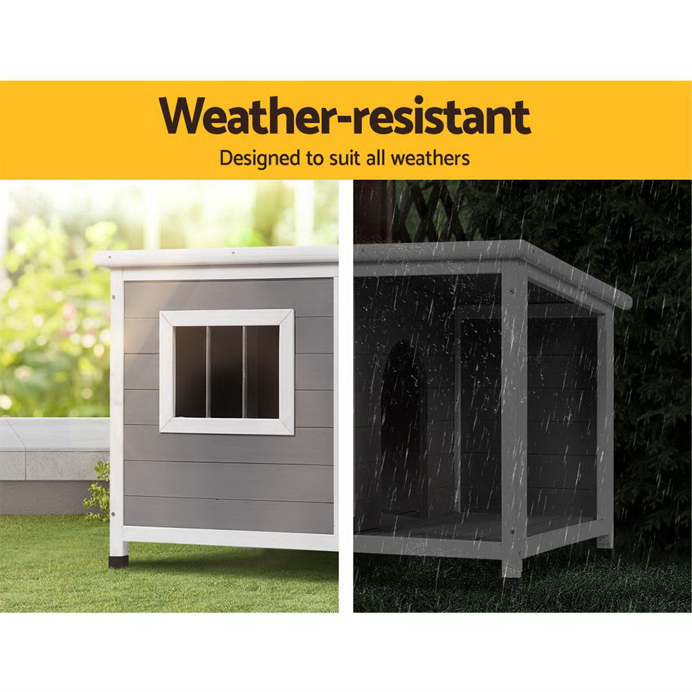 i.Pet Large Wooden Dog Kennel Indoor Outdoor Grey White