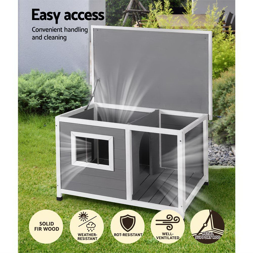 i.Pet Large Wooden Dog Kennel Indoor Outdoor Grey White