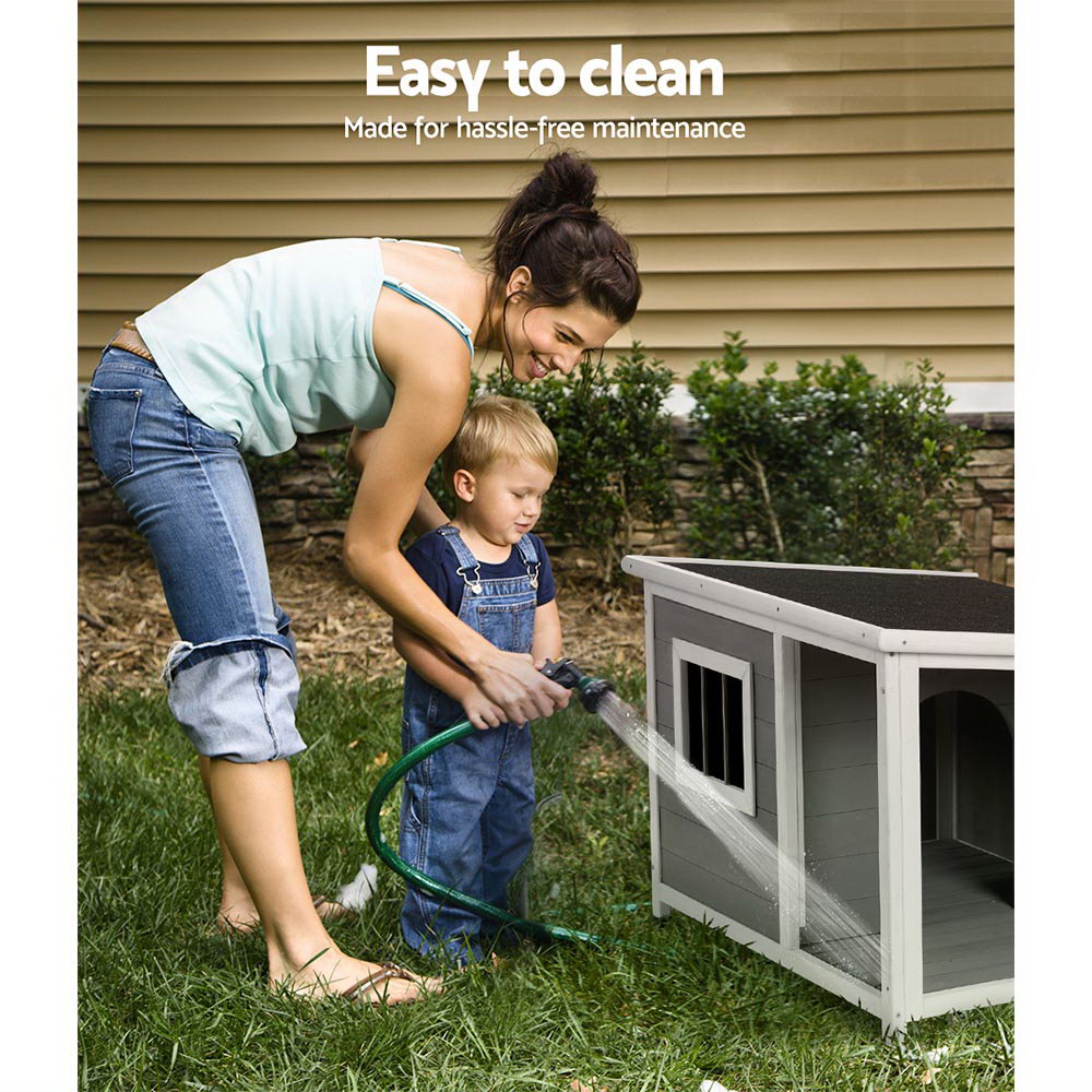 i.Pet Large Wooden Dog Kennel Indoor Outdoor Grey White