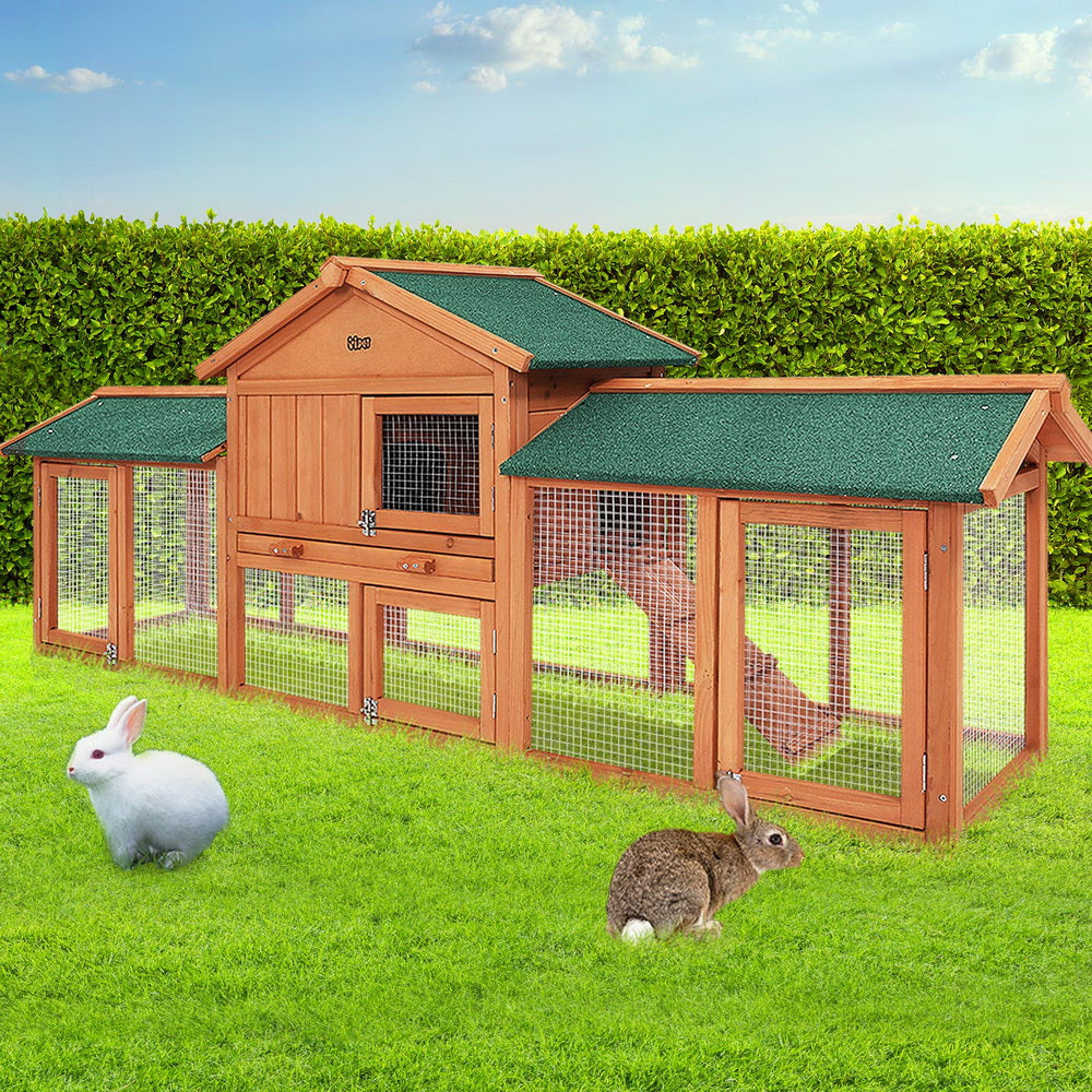 i.Pet Large Wooden Chicken Coop Rabbit Hutch Outdoor Cage 220cm